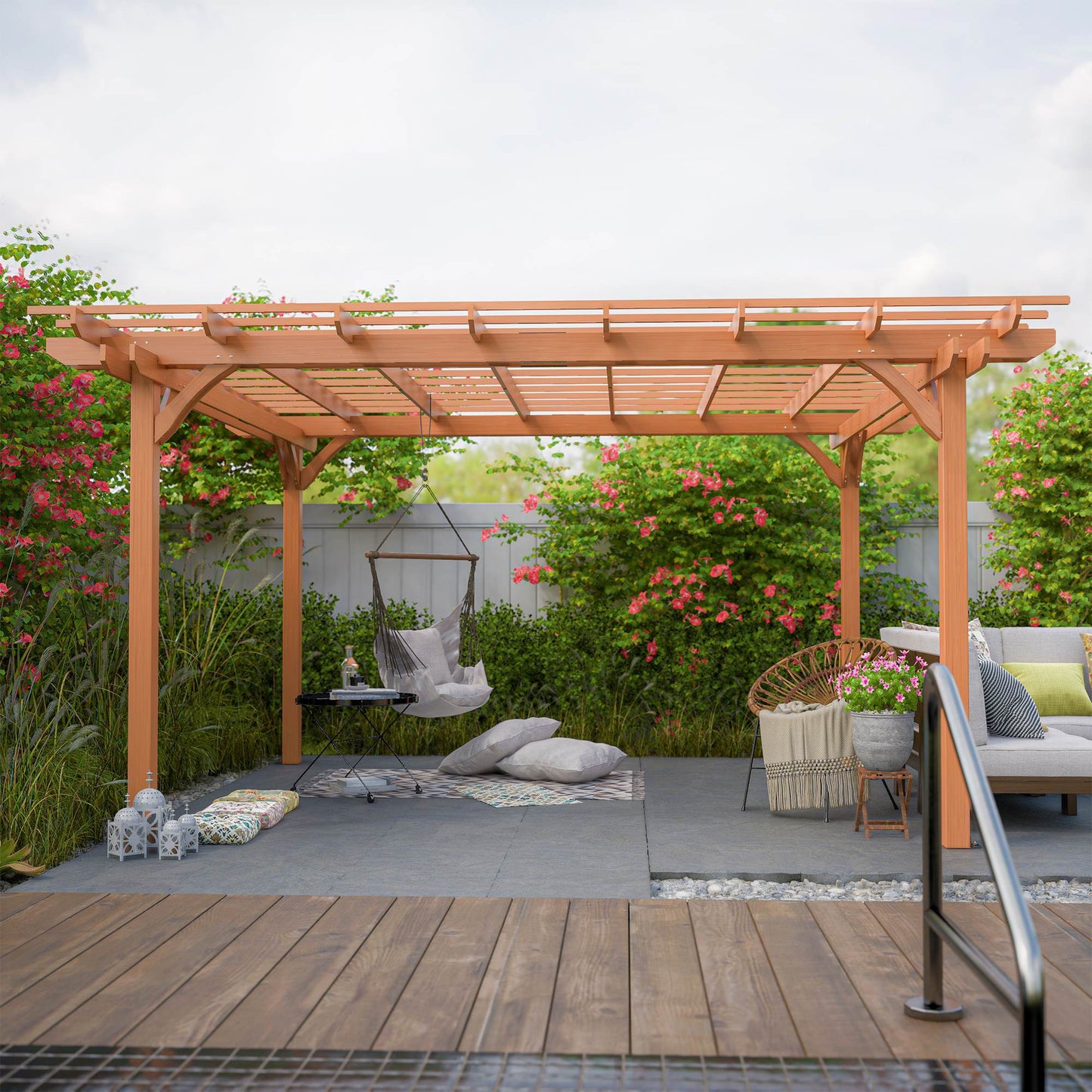Light Brown Traditional Outdoor All Solid Fir Wood Patio Pergola Shade Structure
