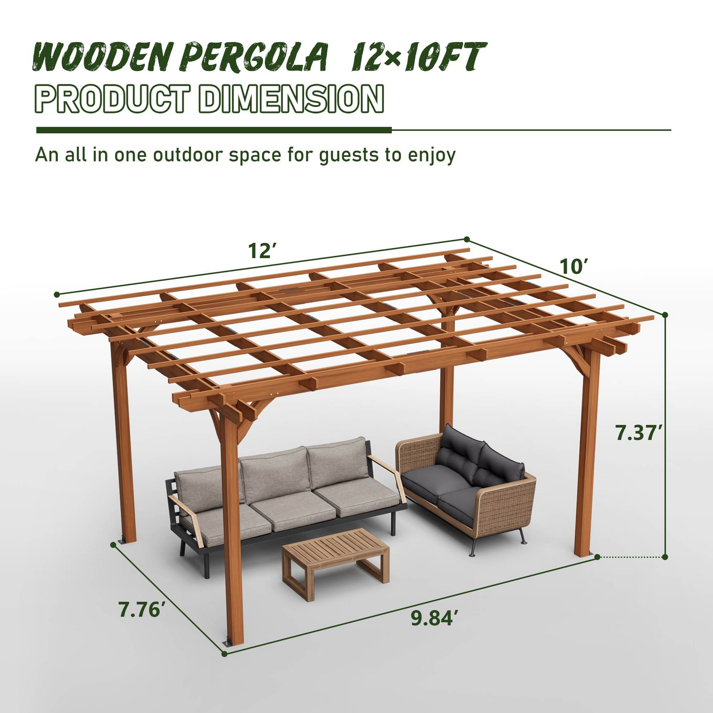 Light Brown Traditional Outdoor All Solid Fir Wood Patio Pergola Shade Structure