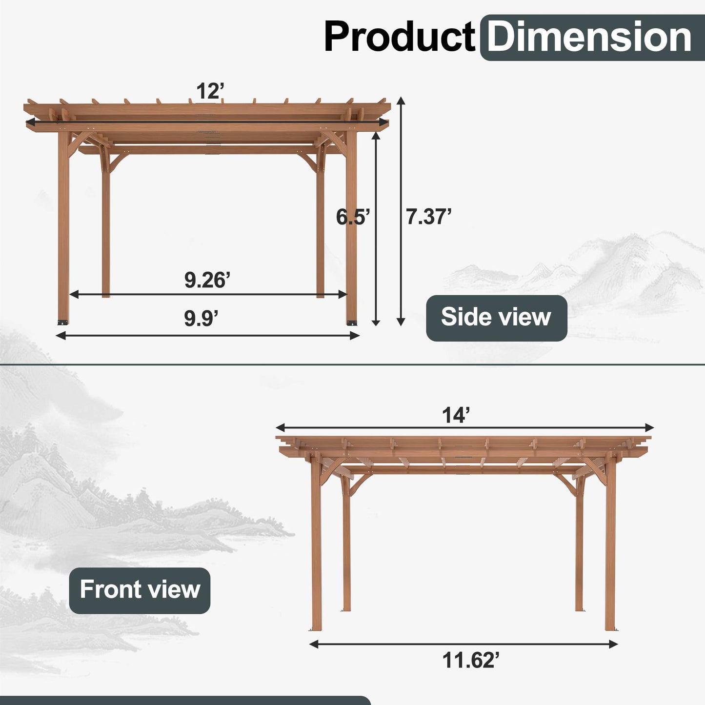 Light Brown Traditional Outdoor All Solid Fir Wood Patio Pergola Shade Structure