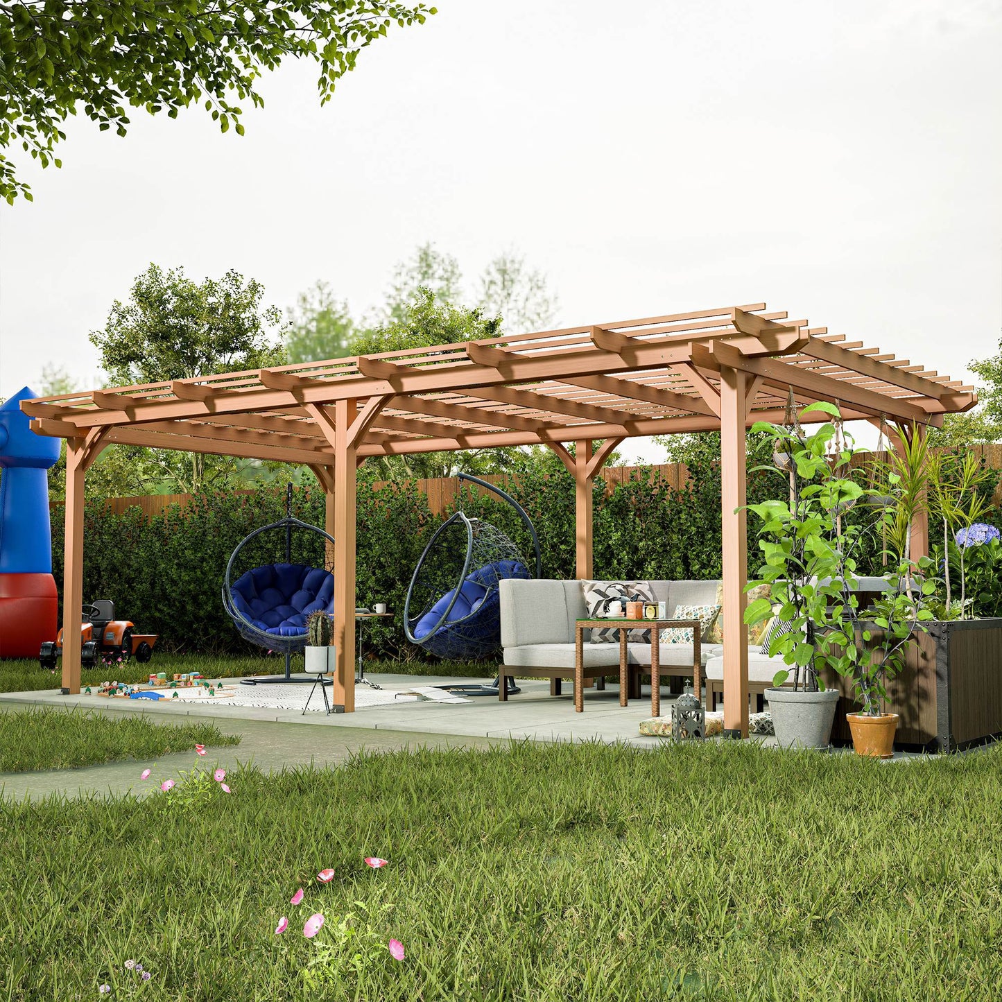 Light Brown Traditional Outdoor All Solid Fir Wood Patio Pergola Shade Structure