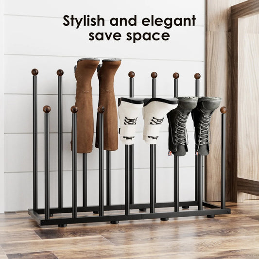 Werseon 8-Pair Boot Storage Rack - Freestanding Shoe Organizer, Matte Black