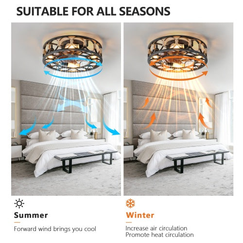 Cage Ceiling Fan with Light – 6-Speed Reversible Blades with Remote Control