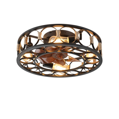 Cage Ceiling Fan with Light – 6-Speed Reversible Blades with Remote Control