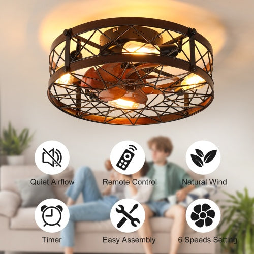 Cage Ceiling Fan with Light, Black – 20 Inch Recessed Ceiling Fan