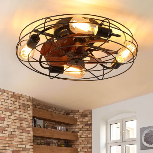 Farmhouse Cage Ceiling Fan with Light – 6-Speed Reversible Motor with Remote Control
