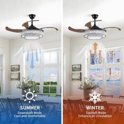 Modern LED Retractable Ceiling Fan with Light & Remote