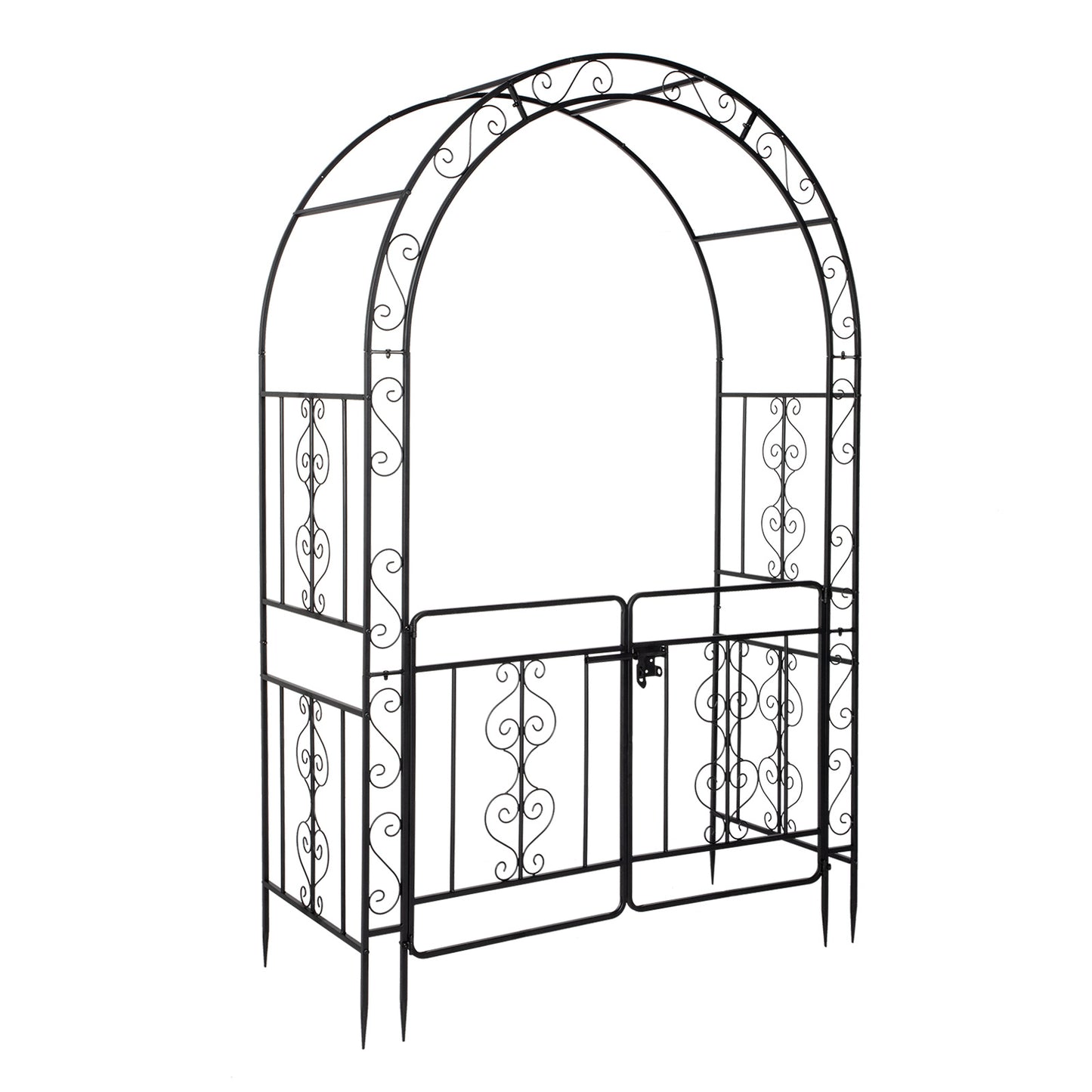 Iron Garden Trellis Arch with  Gates – Sturdy Black Iron Trellis for Climbing Plants & Events