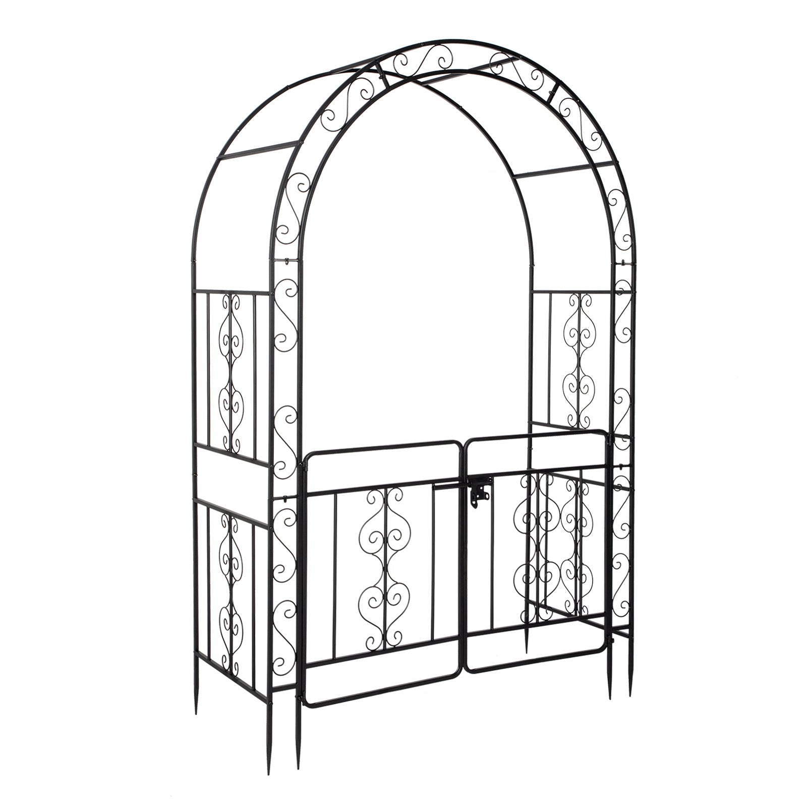 Iron Garden Trellis Arch with  Gates – Sturdy Black Iron Trellis for Climbing Plants & Events