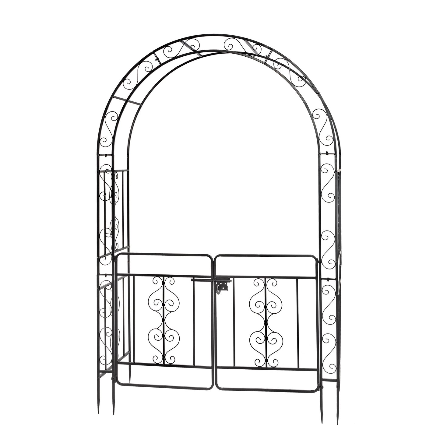 Iron Garden Trellis Arch with  Gates – Sturdy Black Iron Trellis for Climbing Plants & Events