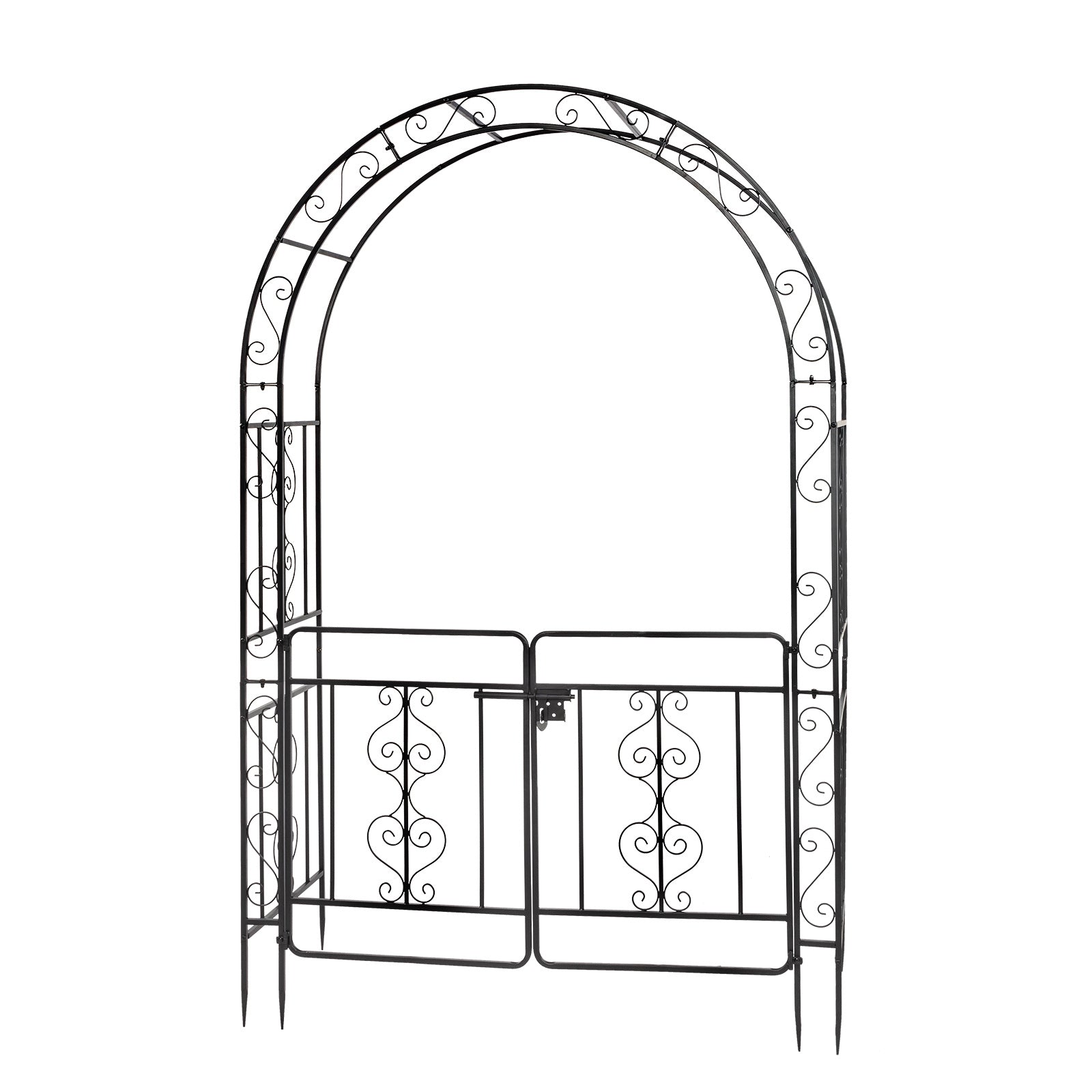 Iron Garden Trellis Arch with  Gates – Sturdy Black Iron Trellis for Climbing Plants & Events