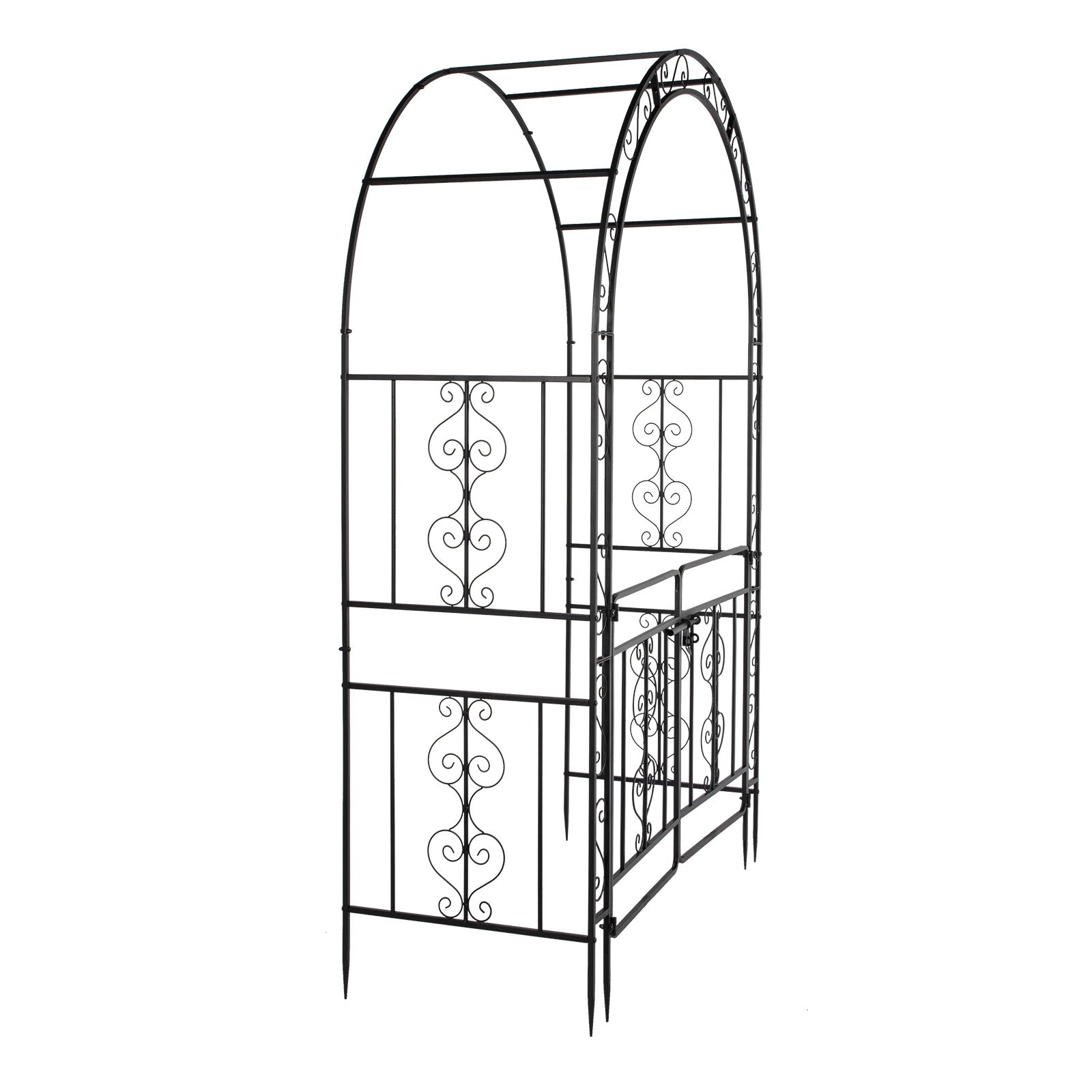 Iron Garden Trellis Arch with  Gates – Sturdy Black Iron Trellis for Climbing Plants & Events