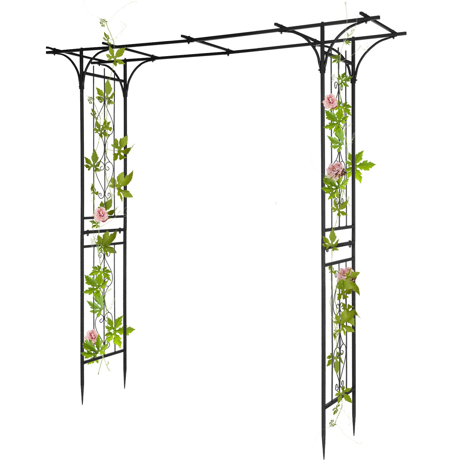 Metal Garden Arch – Sturdy Black Iron Trellis for Climbing Plants & Decor