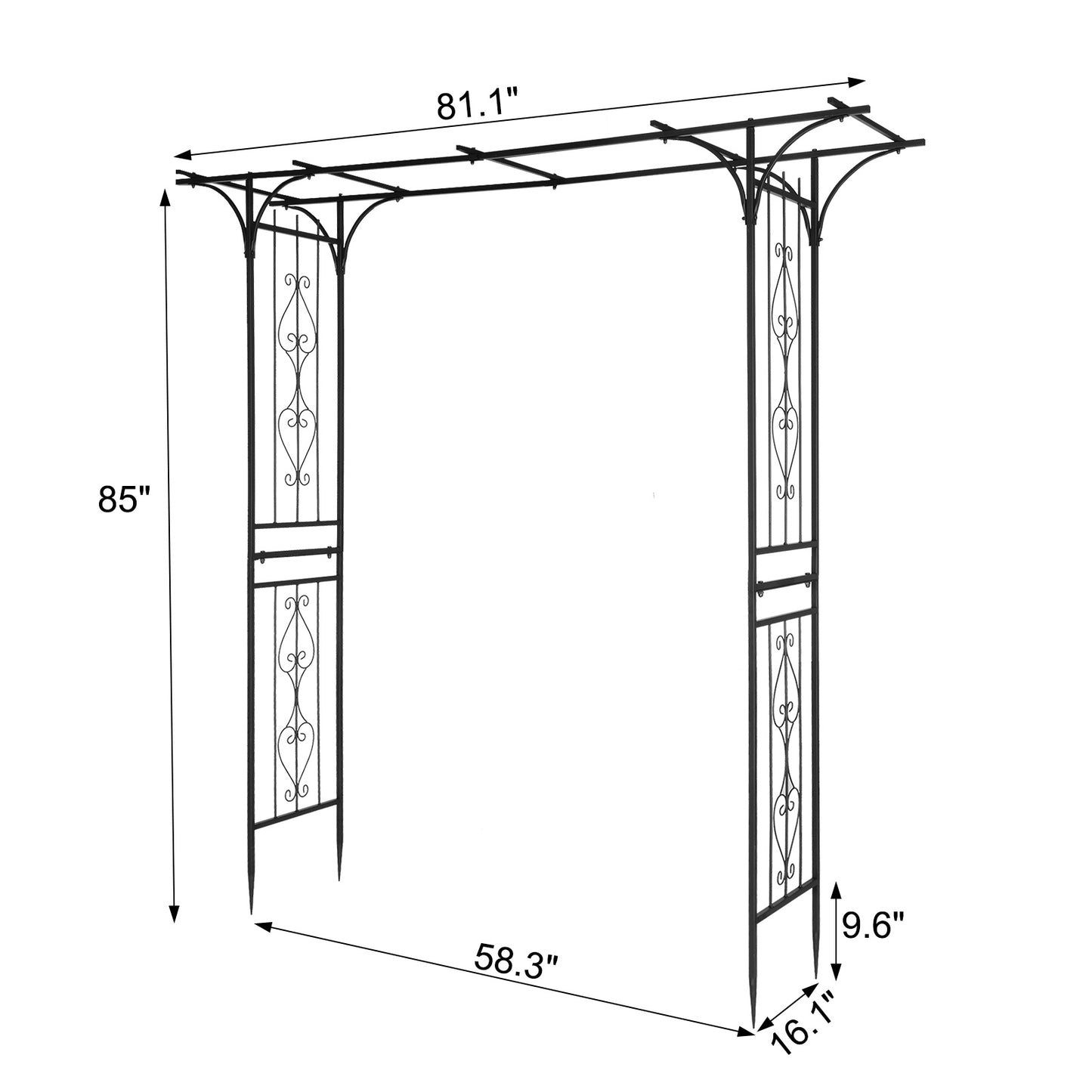 Metal Garden Arch – Sturdy Black Iron Trellis for Climbing Plants & Decor