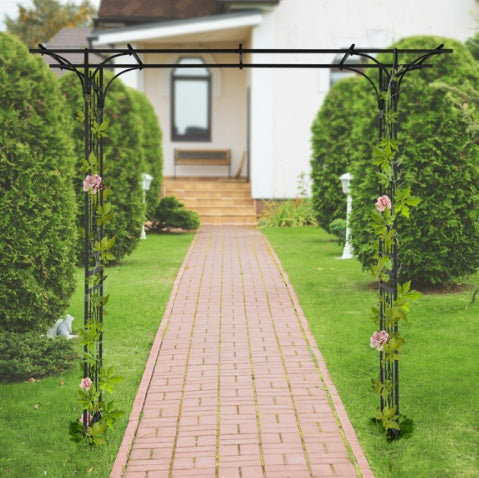 Metal Garden Arch – Sturdy Black Iron Trellis for Climbing Plants & Decor