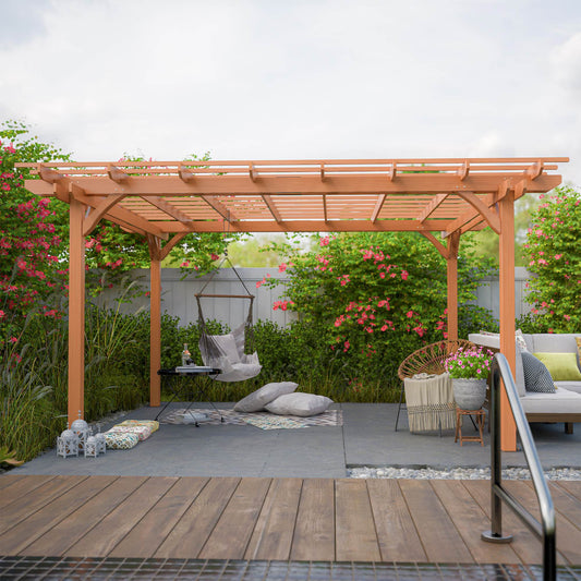 Light Brown Traditional Outdoor All Solid Fir Wood Patio Pergola Shade Structure