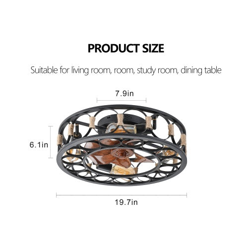 Cage Ceiling Fan with Light – 6-Speed Reversible Blades with Remote Control