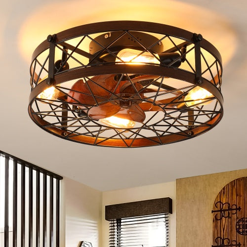 Cage Ceiling Fan with Light, Black – 20 Inch Recessed Ceiling Fan