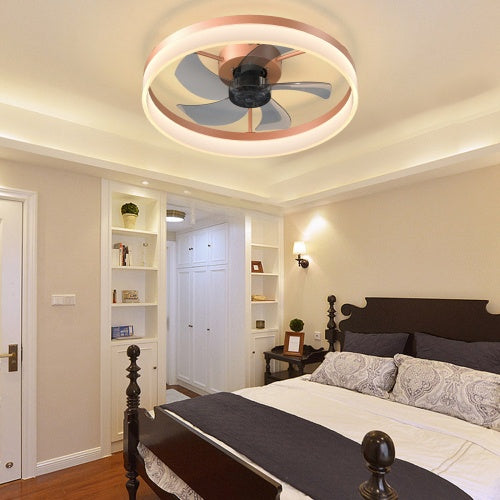 Ceiling Fan with Light Dimmable LED Recessed Mounted Slim Modern Ceiling Fan (Rose Gold)