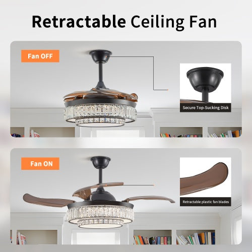 Modern LED Retractable Ceiling Fan with Light & Remote