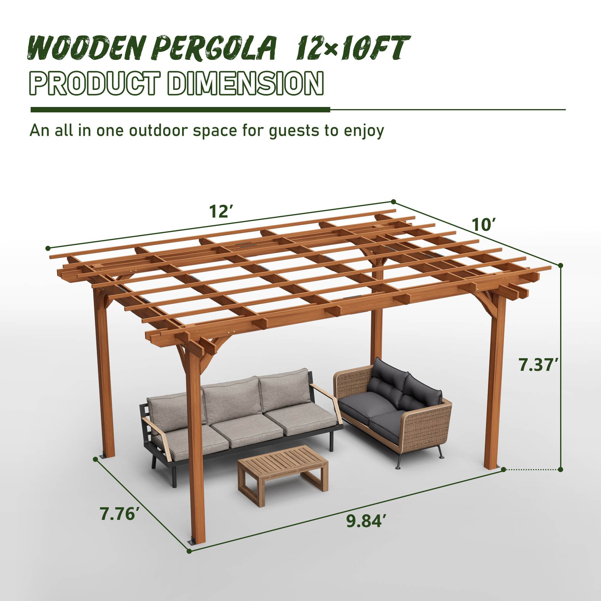 Light Brown Traditional Outdoor All Solid Fir Wood Patio Pergola Shade Structure