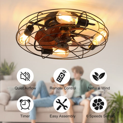 Farmhouse Cage Ceiling Fan with Light – 6-Speed Reversible Motor with Remote Control