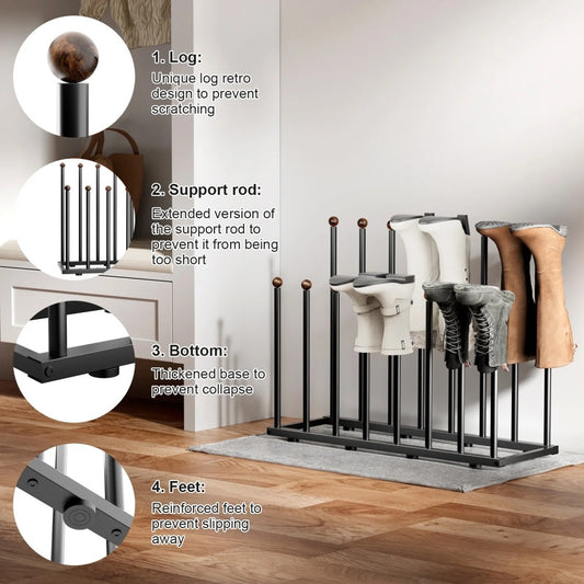 Werseon 8-Pair Boot Storage Rack - Freestanding Shoe Organizer, Matte Black