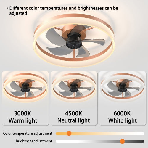 Ceiling Fan with Light Dimmable LED Recessed Mounted Slim Modern Ceiling Fan (Rose Gold)