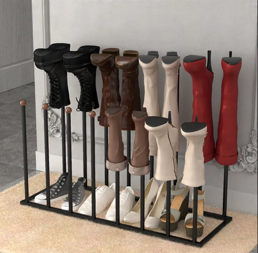 Werseon 8-Pair Boot Storage Rack - Freestanding Shoe Organizer, Matte Black