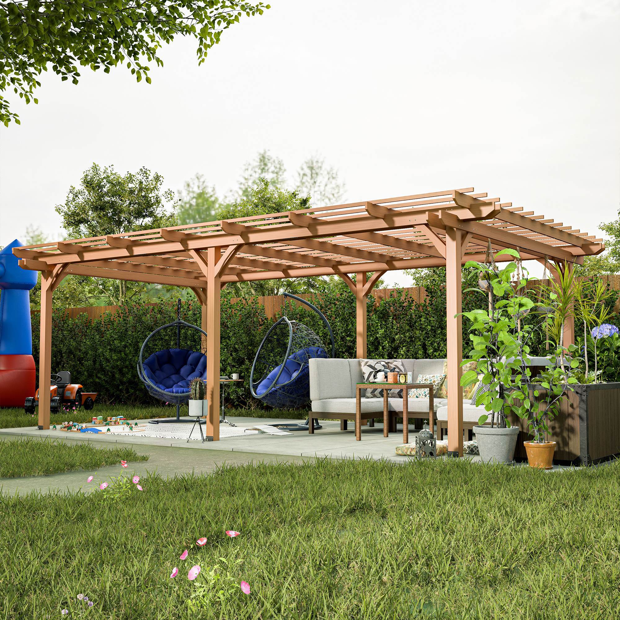 Light Brown Traditional Outdoor All Solid Fir Wood Patio Pergola Shade Structure