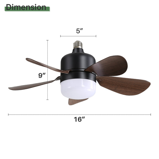 16 Inch Socket Fan Light Ceiling Fan with 3 Lighting Colors & Remote Control