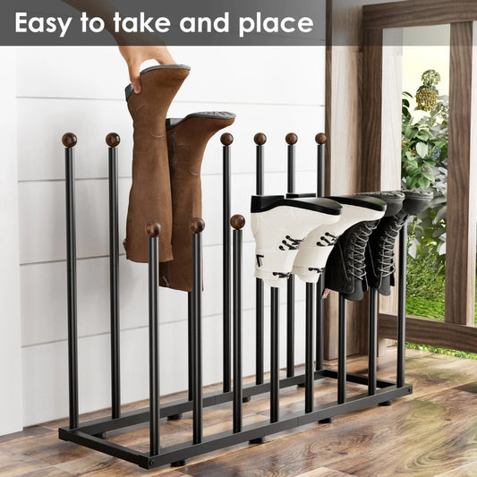 Werseon 8-Pair Boot Storage Rack - Freestanding Shoe Organizer, Matte Black