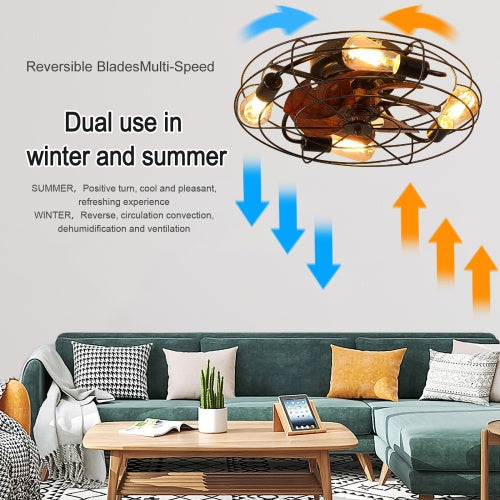 Farmhouse Cage Ceiling Fan with Light – 6-Speed Reversible Motor with Remote Control