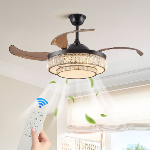 Modern LED Retractable Ceiling Fan with Light & Remote