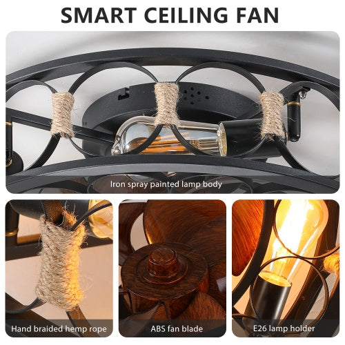 Cage Ceiling Fan with Light – 6-Speed Reversible Blades with Remote Control