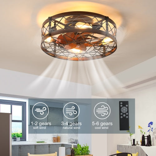 Cage Ceiling Fan with Light, Black – 20 Inch Recessed Ceiling Fan