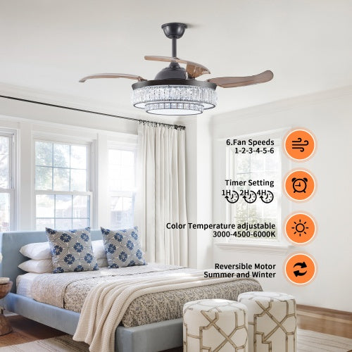 Modern LED Retractable Ceiling Fan with Light & Remote