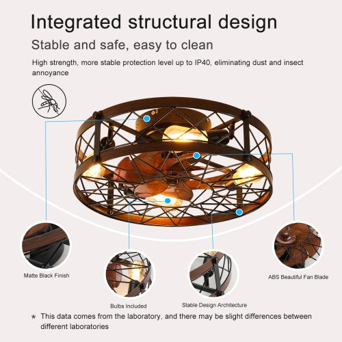 Cage Ceiling Fan with Light, Black – 20 Inch Recessed Ceiling Fan