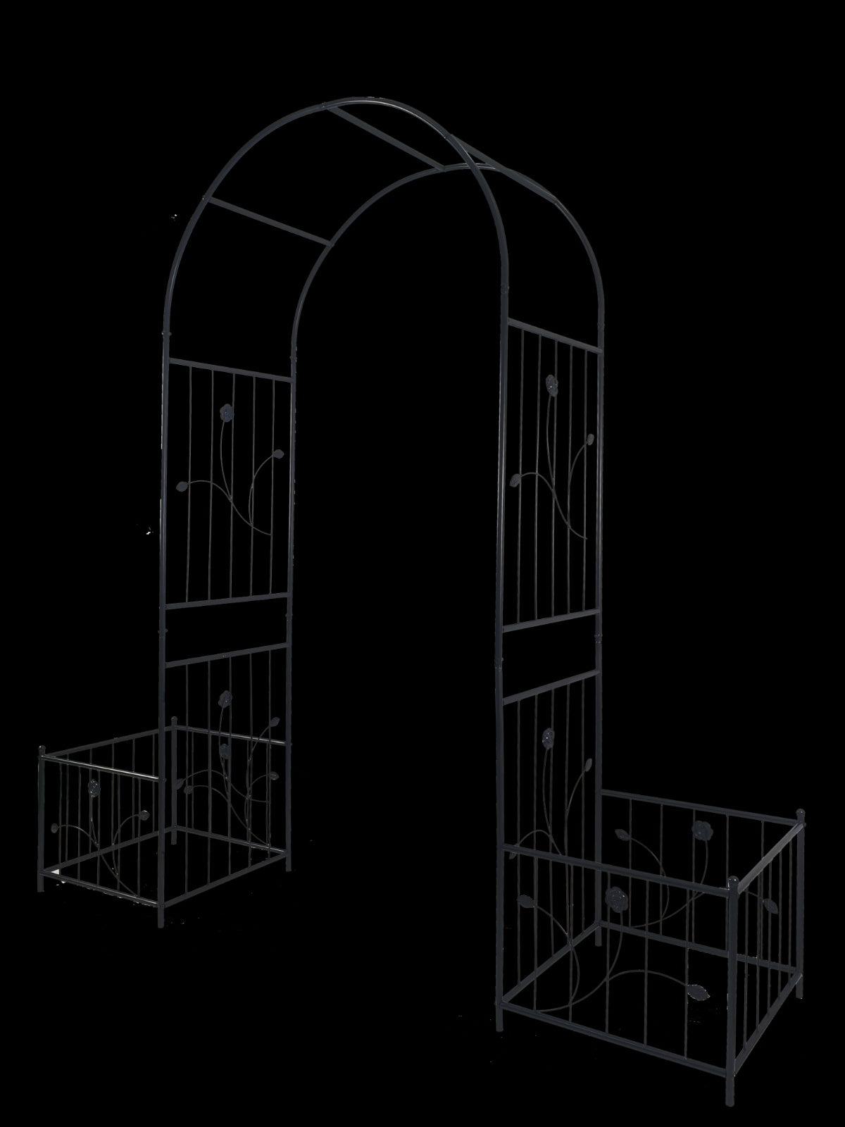 Metal Garden Arch with Plant Stands – Sturdy Black Iron Trellis for Climbing Plants