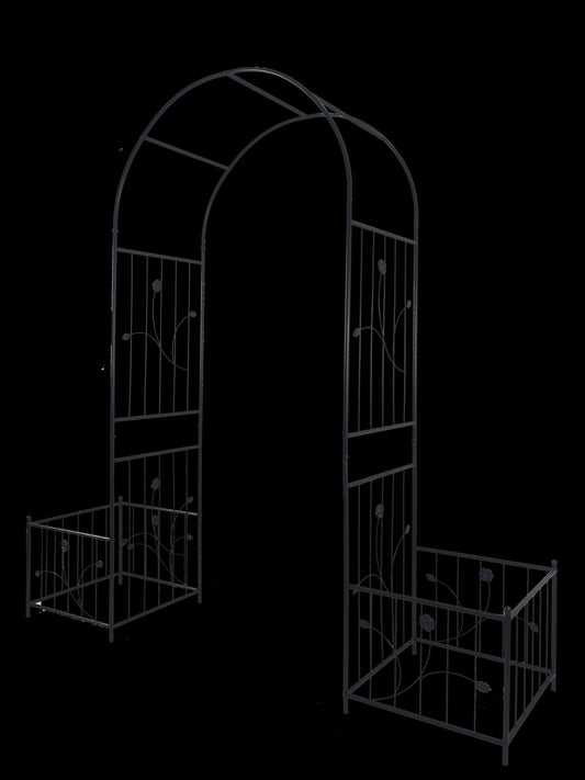 Metal Garden Arch with Plant Stands – Sturdy Black Iron Trellis for Climbing Plants