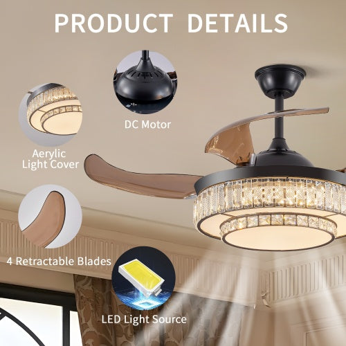 Modern LED Retractable Ceiling Fan with Light & Remote