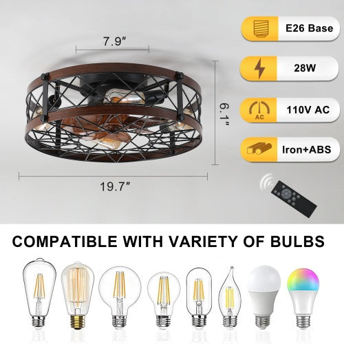 Cage Ceiling Fan with Light, Black – 20 Inch Recessed Ceiling Fan