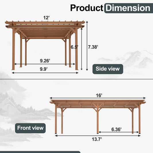 Light Brown Traditional Outdoor All Solid Fir Wood Patio Pergola Shade Structure