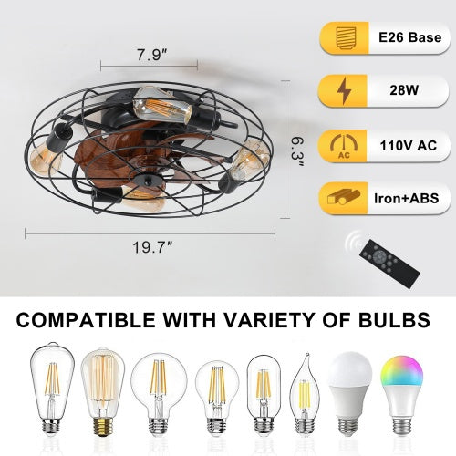 Farmhouse Cage Ceiling Fan with Light – 6-Speed Reversible Motor with Remote Control