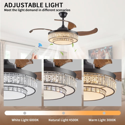 Modern LED Retractable Ceiling Fan with Light & Remote