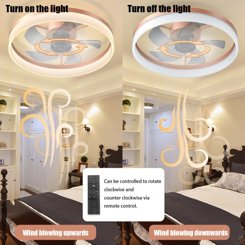 Ceiling Fan with Light Dimmable LED Recessed Mounted Slim Modern Ceiling Fan (Rose Gold)