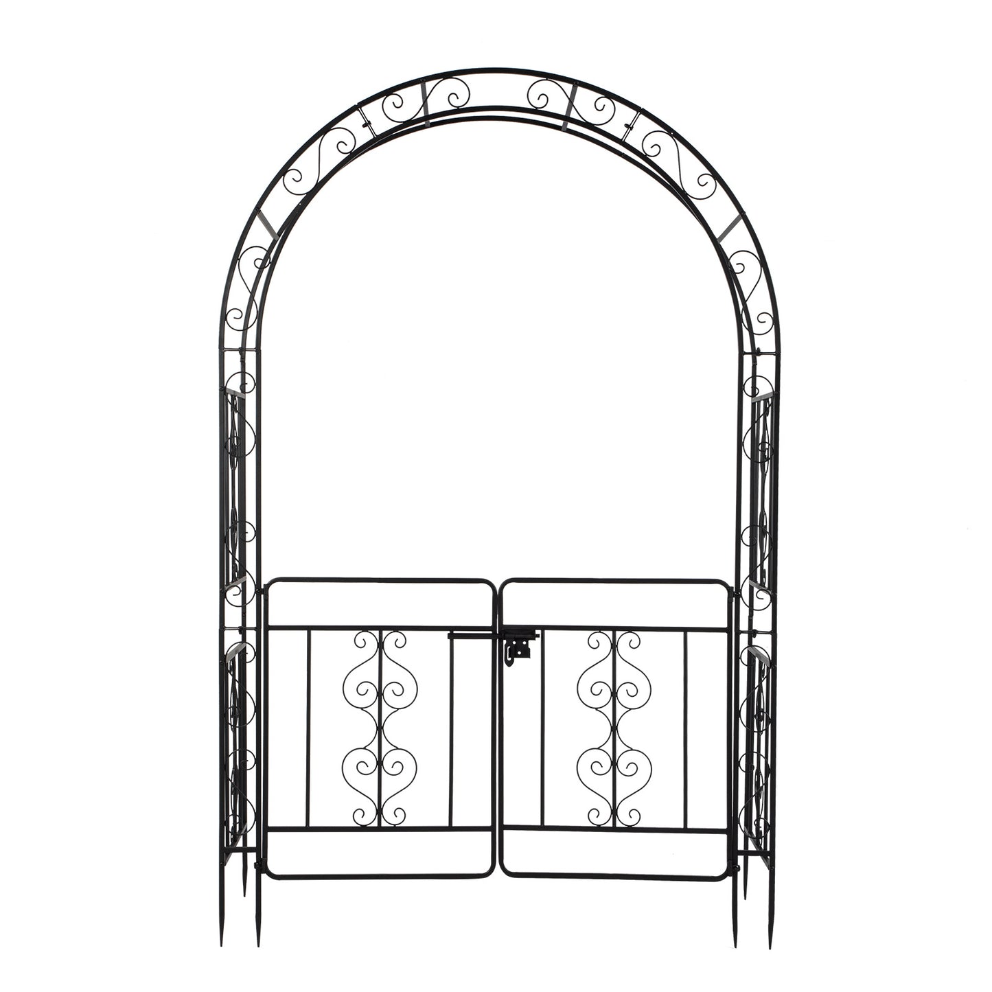 Iron Garden Trellis Arch with  Gates – Sturdy Black Iron Trellis for Climbing Plants & Events