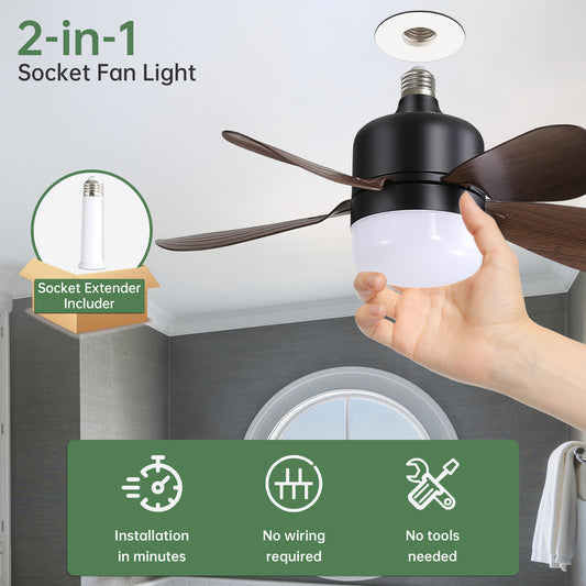 16 Inch Socket Fan Light Ceiling Fan with 3 Lighting Colors & Remote Control