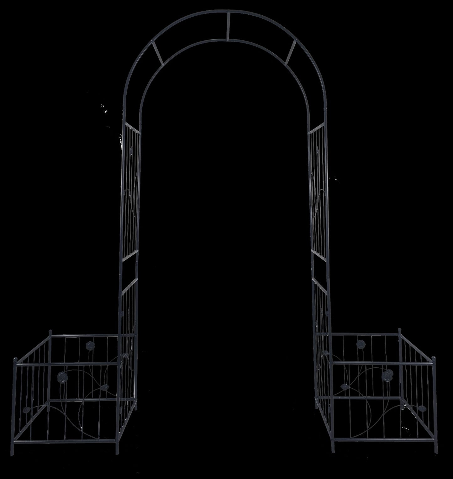 Metal Garden Arch with Plant Stands – Sturdy Black Iron Trellis for Climbing Plants