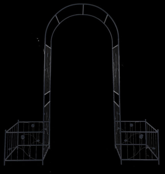 Metal Garden Arch with Plant Stands – Sturdy Black Iron Trellis for Climbing Plants