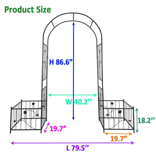 Metal Garden Arch with Plant Stands – Sturdy Black Iron Trellis for Climbing Plants